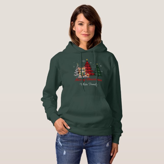 Merry Christmas| Trees| Cute Cat Name Personalized T Shirt (Hel framsida)