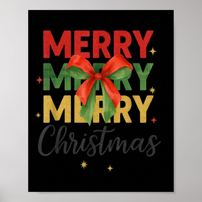Merry Christmas Triple Merry Bow Tygraphy Red Gree Poster (Framsidan)