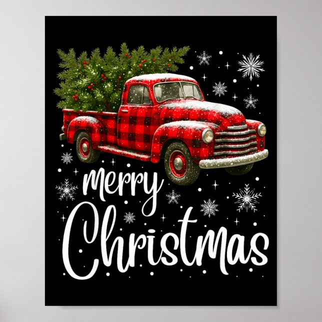 Merry Christmas Truck Buffalo Plaid Xmas Tree Men  Poster (Framsidan)