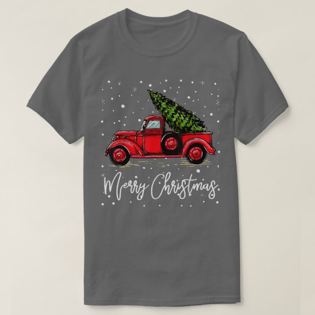 Merry Christmas Truck Red With Tree Funny Xmas Paj T Shirt (Design framsida)