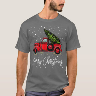 Merry Christmas Truck Red With Tree Funny Xmas Paj T Shirt