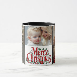 Merry Christmas Typografi | Baby 5 Foto Collage Mugg