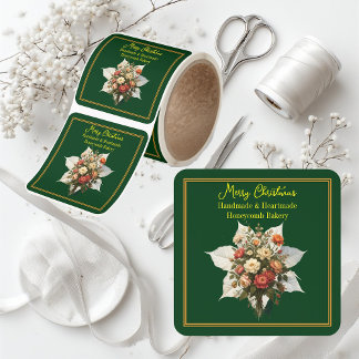 Merry Christmas Typography Small Biz White Bouquet Fyrkantigt Klistermärke