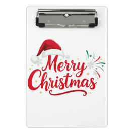 Merry Christmas Typography with Santa Hat and Snow