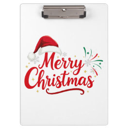 Merry Christmas Typography with Santa Hat and Snow