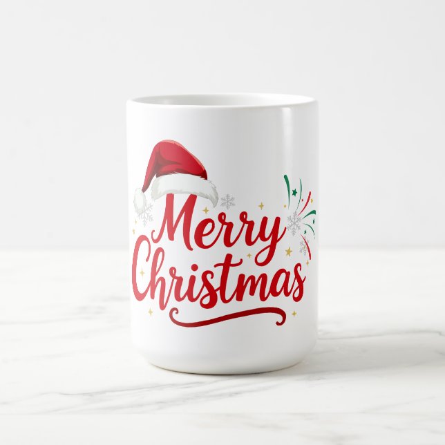 Merry Christmas Typography with Santa Hat and Snow Kaffemugg (Center)