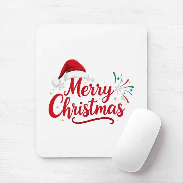 Merry Christmas Typography with Santa Hat and Snow Musmatta (Med mus)