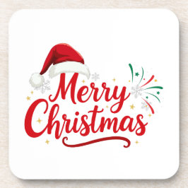 Merry Christmas Typography with Santa Hat and Snow Underlägg