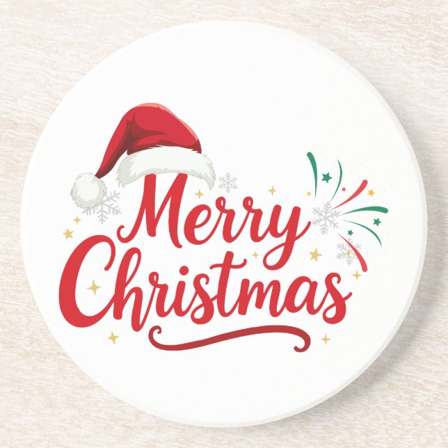 Merry Christmas Typography with Santa Hat and Snow Underlägg (Framsidan)