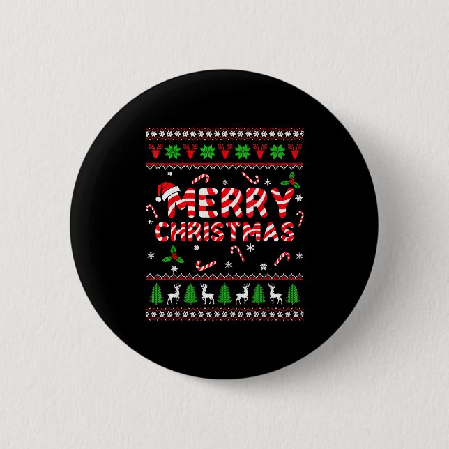 Merry Christmas Ugly Sweater Candy Cane Men Women  Knapp (Framsida)