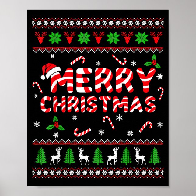 Merry Christmas Ugly Sweater Candy Cane Men Women  Poster (Framsidan)