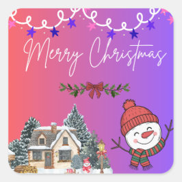 Merry Christmas Vibrant Sticker Fyrkantigt Klistermärke