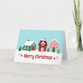 Merry Christmas Village Greeting Card Kort