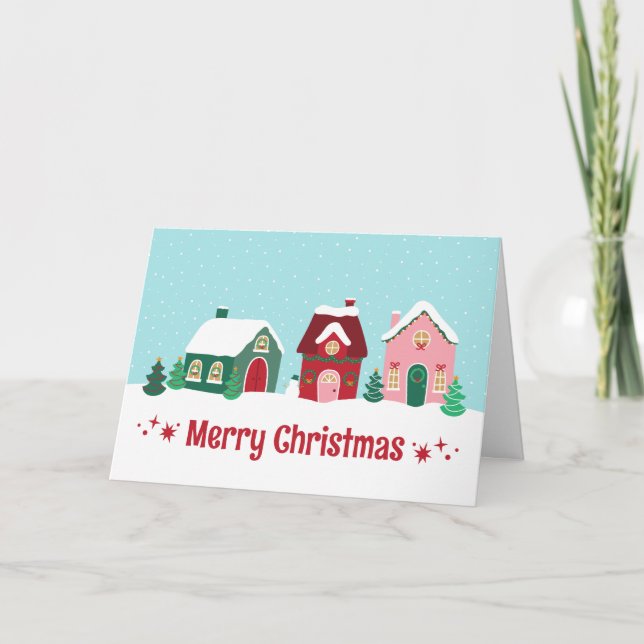 Merry Christmas Village Greeting Card Kort (Framsida)