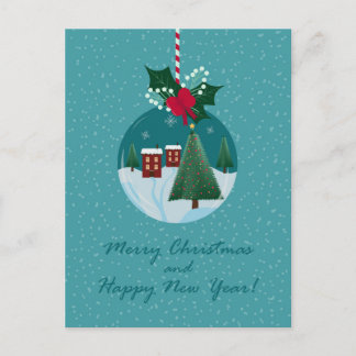 Merry Christmas Village Ornament Card Helg Vykort