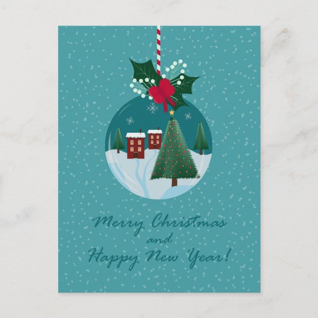 Merry Christmas Village Ornament Card Helg Vykort (Framsida)