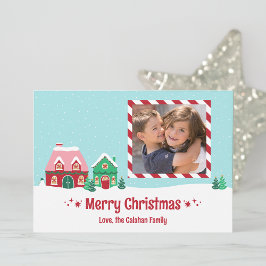 Merry Christmas Village Personalized Photo Card Julkort