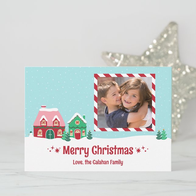 Merry Christmas Village Personalized Photo Card Julkort (Skapare uppladdad)
