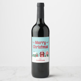 Merry Christmas Village Wine Label Vinflaska Etikett