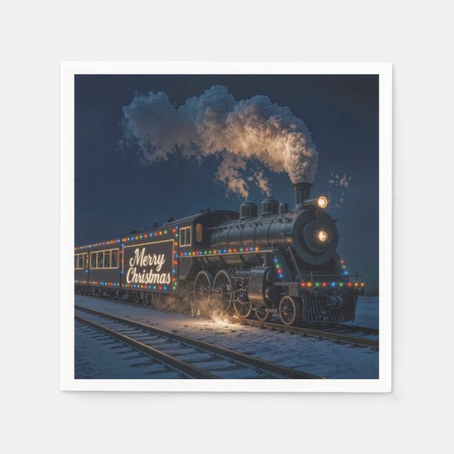 Merry Christmas Vintage Train In Snow Pappersservett (Framsidan)