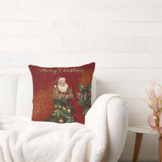 Merry Christmas Wall Clock - Vintage Santa & Festi Kudde