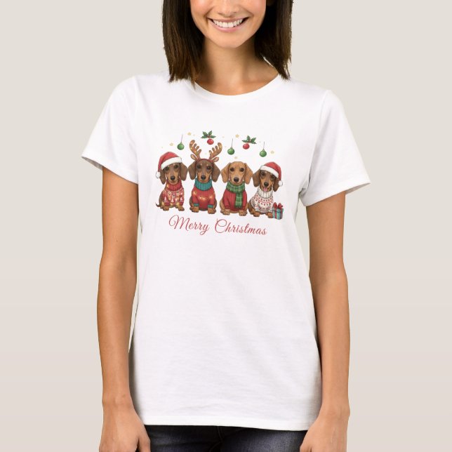 Merry Christmas Weiner Dachshund Holiday T Shirt (Framsida)