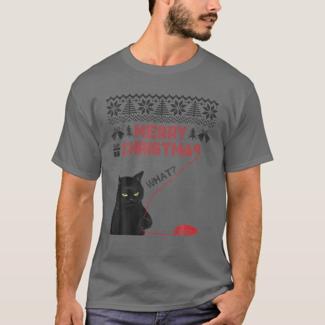 Merry Christmas What? Black Cat Stole Christmas Ug T Shirt (Framsida)