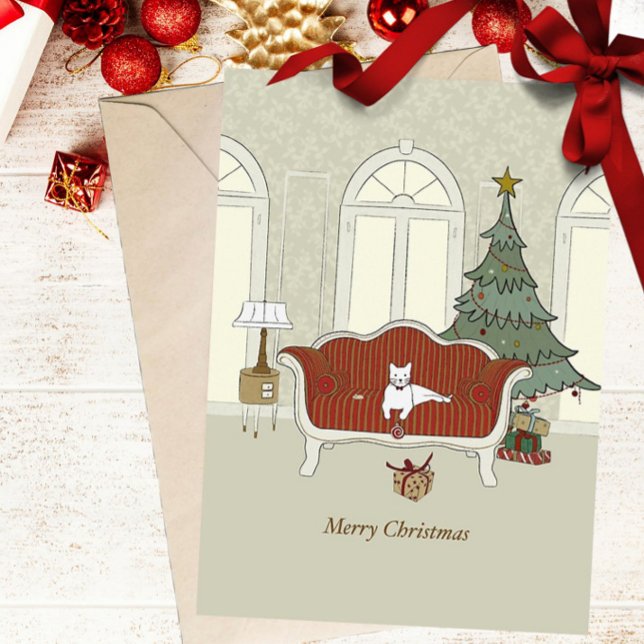 Merry Christmas White Cat Greeting Card Helgkort (Skapare uppladdad)