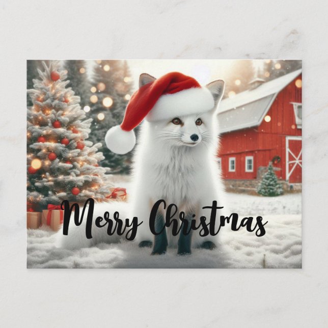 Merry Christmas White Fox Vykort (Framsida)