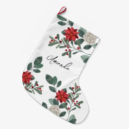 Merry Christmas Winter Floral Stor Julstrumpa