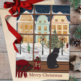 Merry Christmas Winter Scene Cat Greeting Card Helgkort