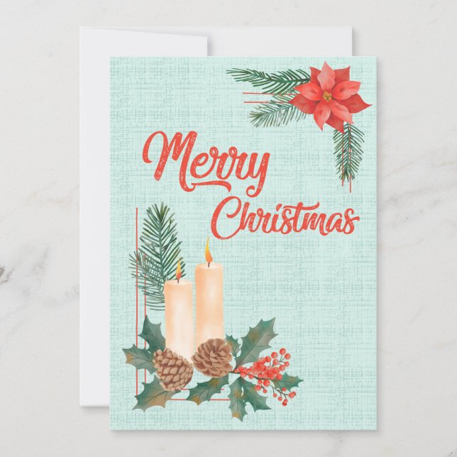 Merry Christmas Wishes with Candles Pinecones and Julkort (Framsida)