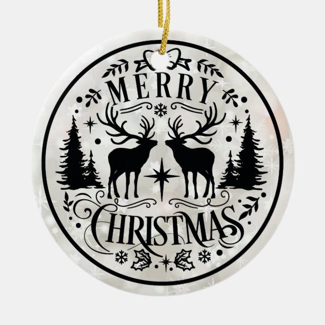 Merry Christmas wishes with Reindeers Julgransprydnad Keramik (Framsidan)