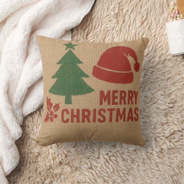 Merry Christmas with a cute knitted feel Kudde (Filt)