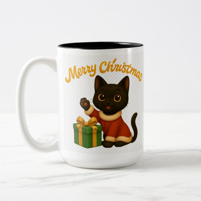 Merry Christmas with Emi the Black Cat Två-Tonad Mugg (Vänster)