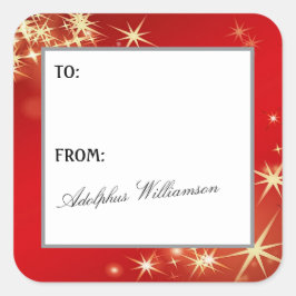 Merry Christmas with Gold Stars Gift Label Fyrkantigt Klistermärke