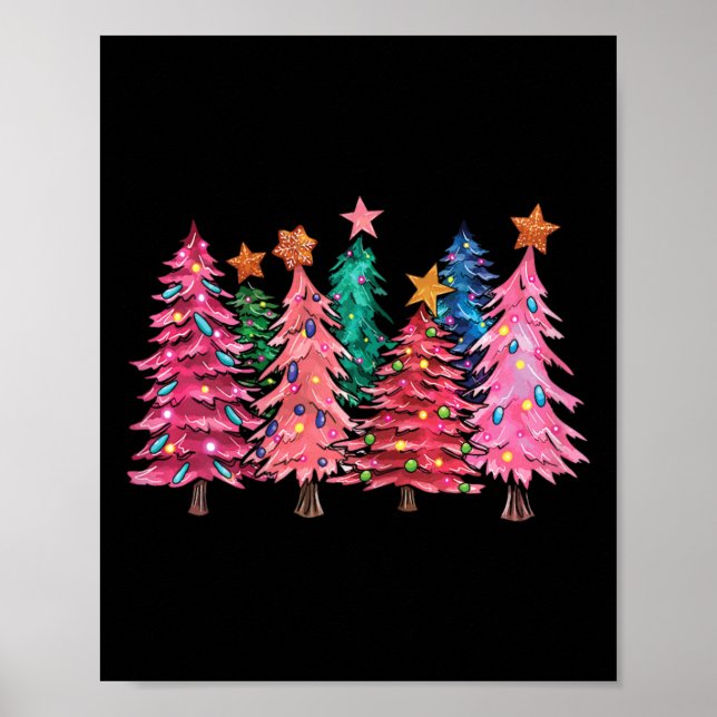Merry Christmas With Pink Trees Xmas Costume Girls Poster (Framsidan)