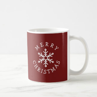 Merry Christmas with Snowflake on Deep Dark Red Kaffemugg