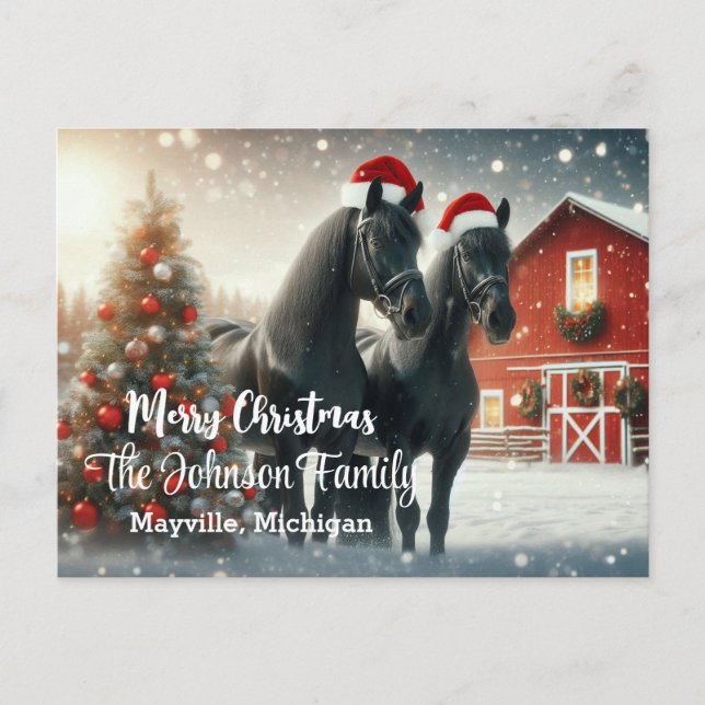 Merry Christmas with two black horses Vykort (Framsida)