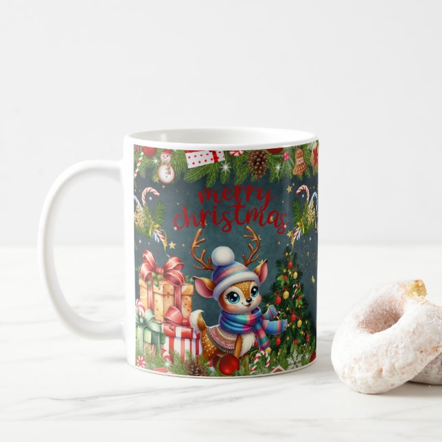 Merry Christmas with Winter Reindeer holiday gift  Kaffemugg (Med munk)