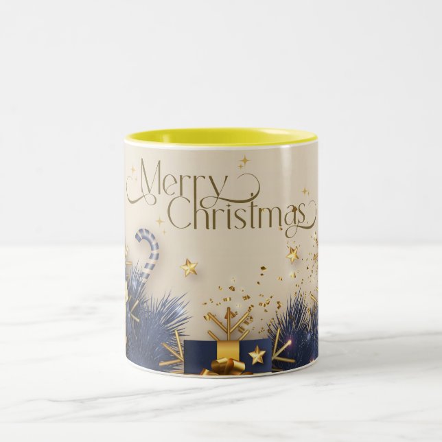 Merry Christmas with Winter Reindeer holiday gift  Två-Tonad Mugg (Center)