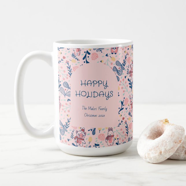 Merry Christmas Woodland Friends in Winter Forest  Kaffemugg (Med munk)