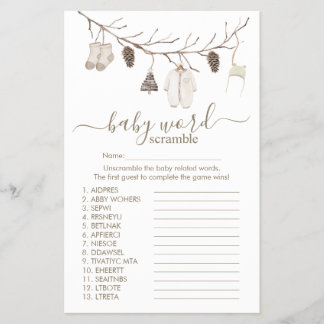 Merry Christmas Word Scramble Game Baby Shower Flygblad