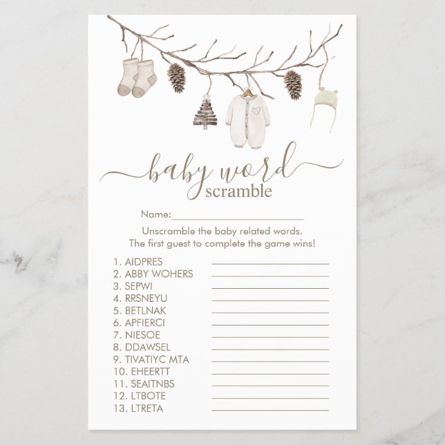 Merry Christmas Word Scramble Game Baby Shower Flygblad (Framsidan)