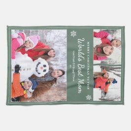 Merry Christmas World’s Best Mom Photos Sage Green Kökshandduk