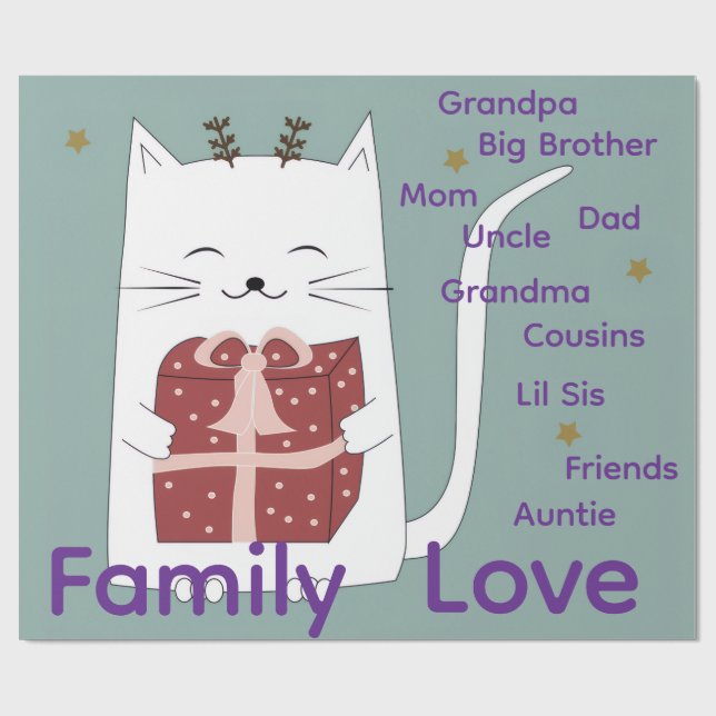 Merry Christmas Wrapping Family Love Friends Cat  Presentpapper (Platt)