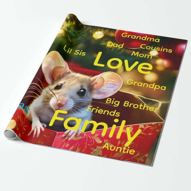 Merry Christmas Wrapping Family Love Mouse  Presentpapper (Utrullad)