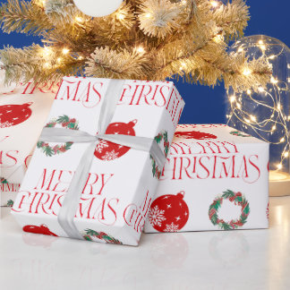 Merry Christmas Wrapping Paper w Ornament & Wreath Presentpapper