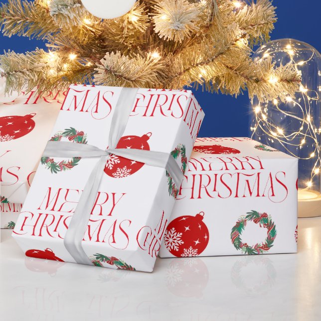 Merry Christmas Wrapping Paper w Ornament & Wreath Presentpapper (Helgdagar)