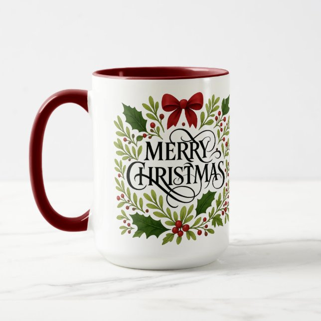 Merry Christmas Wreath Coffee Mug Mugg (Vänster)